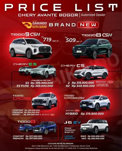Pricelist Harga Chery karangtengah 2025